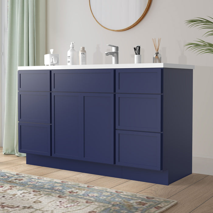 54" Plywood Bathroom Vanity Cabinet without Top - 6 Drawers & 2 Doors - HomeBeyond