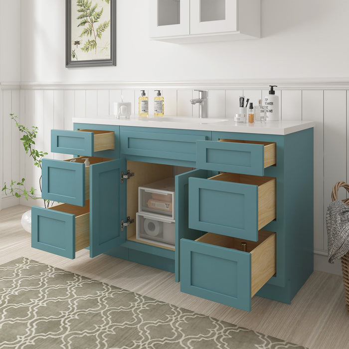 54" Plywood Bathroom Vanity Cabinet without Top - 6 Drawers & 2 Doors - HomeBeyond