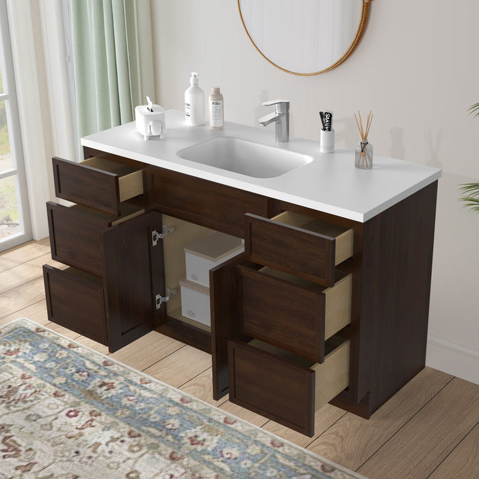54" Plywood Bathroom Vanity Cabinet without Top - 6 Drawers & 2 Doors - HomeBeyond