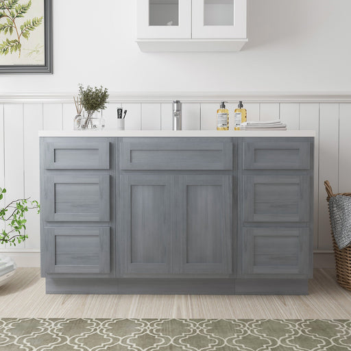 54" Plywood Bathroom Vanity Cabinet without Top - 6 Drawers & 2 Doors - HomeBeyond