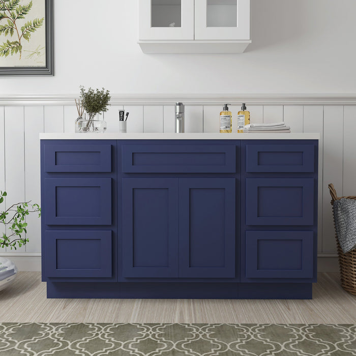 54" Plywood Bathroom Vanity Cabinet without Top - 6 Drawers & 2 Doors - HomeBeyond