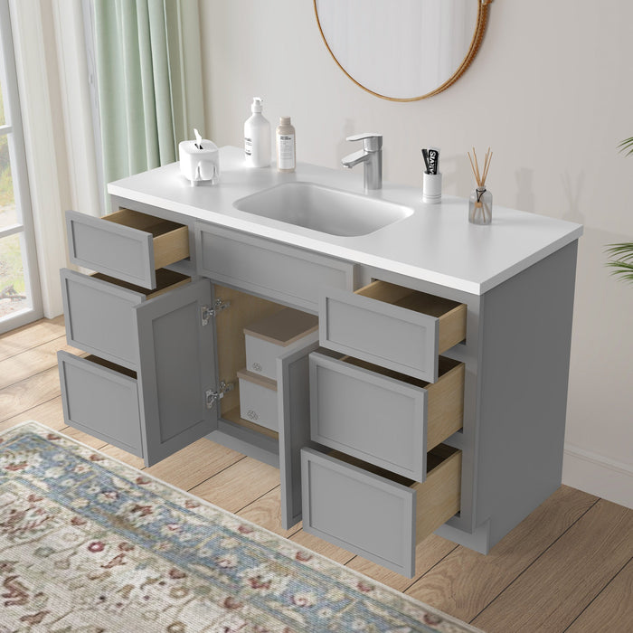 54" Plywood Bathroom Vanity Cabinet without Top - 6 Drawers & 2 Doors - HomeBeyond