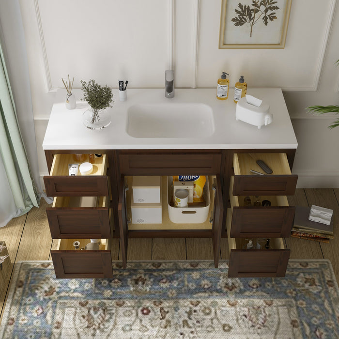 54" Plywood Bathroom Vanity Cabinet without Top - 6 Drawers & 2 Doors - HomeBeyond