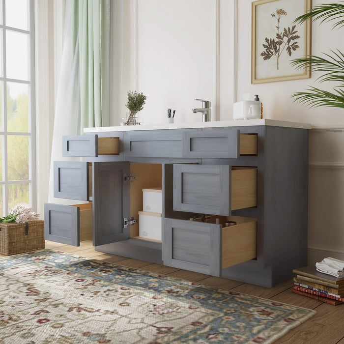 54" Plywood Bathroom Vanity Cabinet without Top - 6 Drawers & 2 Doors - HomeBeyond