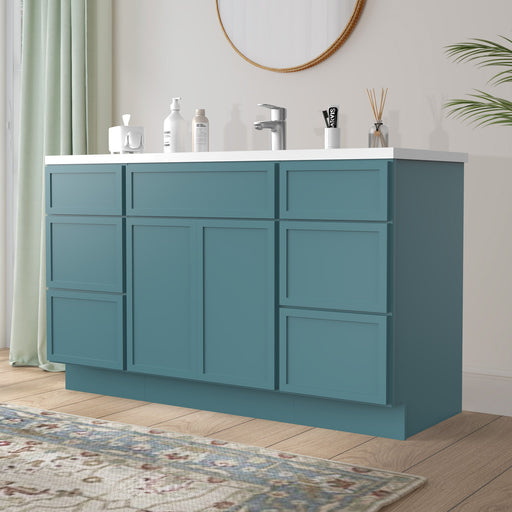 54" Plywood Bathroom Vanity Cabinet without Top - 6 Drawers & 2 Doors - HomeBeyond