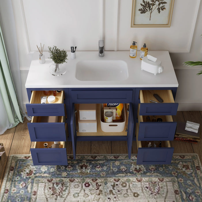 54" Plywood Bathroom Vanity Cabinet without Top - 6 Drawers & 2 Doors - HomeBeyond