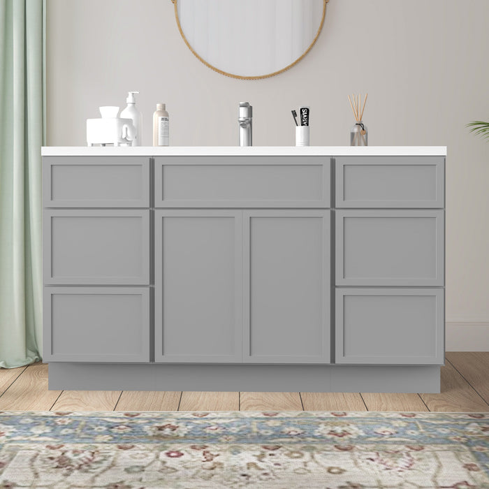 54" Plywood Bathroom Vanity Cabinet without Top - 6 Drawers & 2 Doors - HomeBeyond