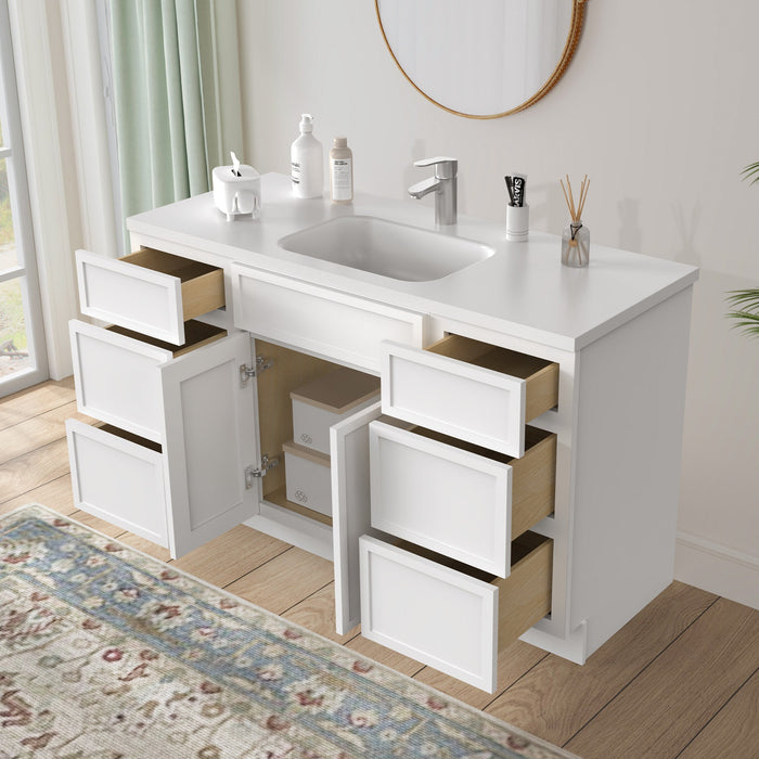 54" Plywood Bathroom Vanity Cabinet without Top - 6 Drawers & 2 Doors - HomeBeyond