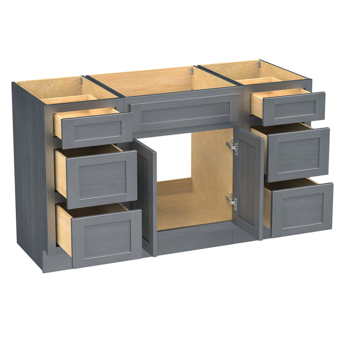 54" Plywood Bathroom Vanity Cabinet without Top - 6 Drawers & 2 Doors - HomeBeyond