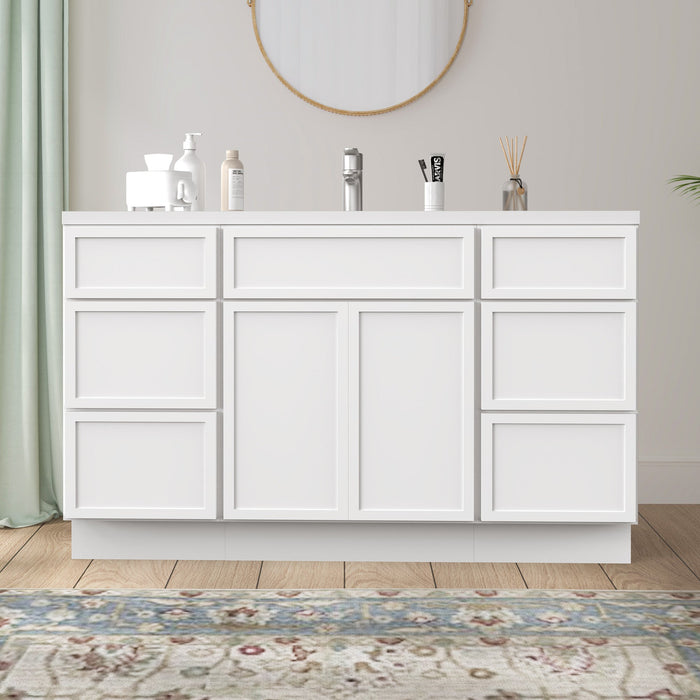 54" Plywood Bathroom Vanity Cabinet without Top - 6 Drawers & 2 Doors - HomeBeyond