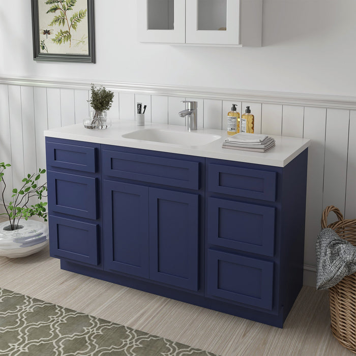 54" Plywood Bathroom Vanity Cabinet without Top - 6 Drawers & 2 Doors - HomeBeyond