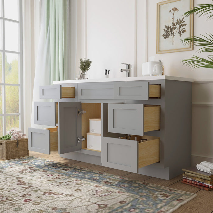 54" Plywood Bathroom Vanity Cabinet without Top - 6 Drawers & 2 Doors - HomeBeyond