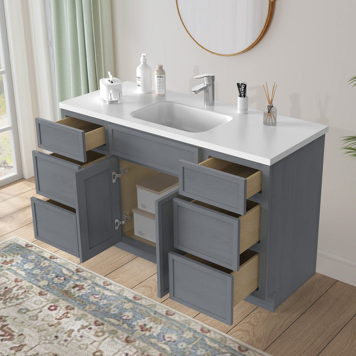 54" Plywood Bathroom Vanity Cabinet without Top - 6 Drawers & 2 Doors - HomeBeyond