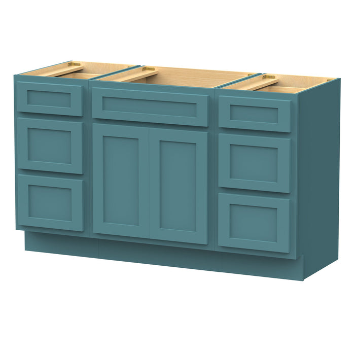 54" Plywood Bathroom Vanity Cabinet without Top - 6 Drawers & 2 Doors - HomeBeyond