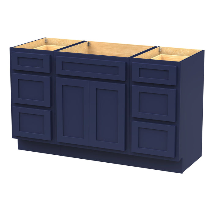 54" Plywood Bathroom Vanity Cabinet without Top - 6 Drawers & 2 Doors - HomeBeyond