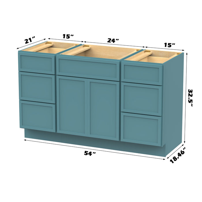 54" Plywood Bathroom Vanity Cabinet without Top - 6 Drawers & 2 Doors - HomeBeyond