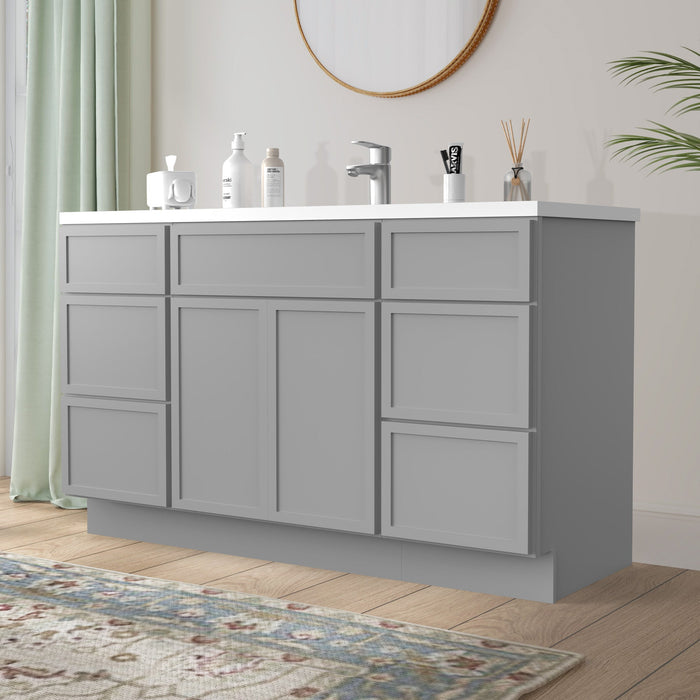54" Plywood Bathroom Vanity Cabinet without Top - 6 Drawers & 2 Doors - HomeBeyond