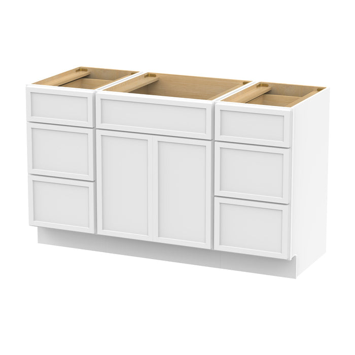 54" Plywood Bathroom Vanity Cabinet without Top - 6 Drawers & 2 Doors - HomeBeyond