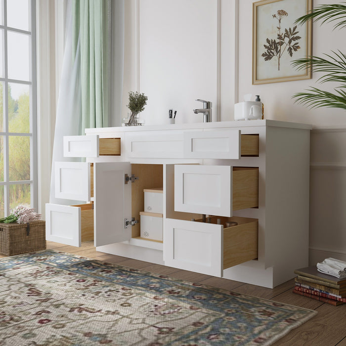 54" Plywood Bathroom Vanity Cabinet without Top - 6 Drawers & 2 Doors - HomeBeyond