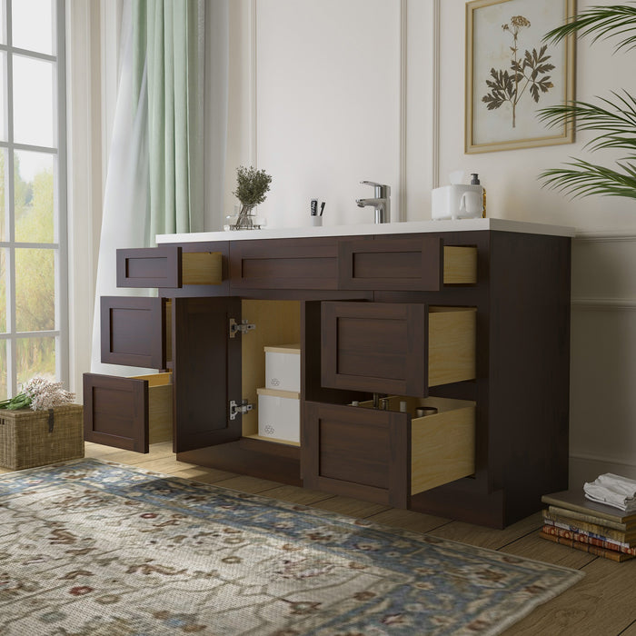 54" Plywood Bathroom Vanity Cabinet without Top - 6 Drawers & 2 Doors - HomeBeyond