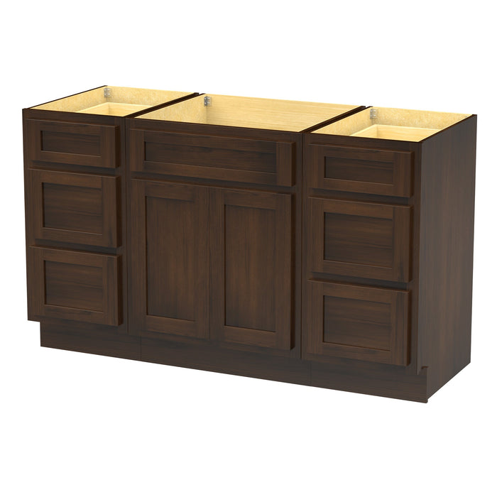 54" Plywood Bathroom Vanity Cabinet without Top - 6 Drawers & 2 Doors - HomeBeyond
