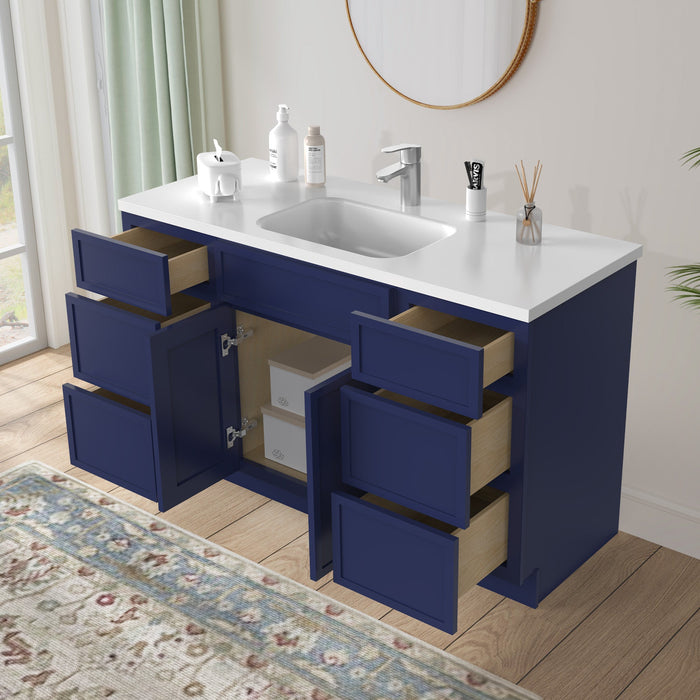 54" Plywood Bathroom Vanity Cabinet without Top - 6 Drawers & 2 Doors - HomeBeyond