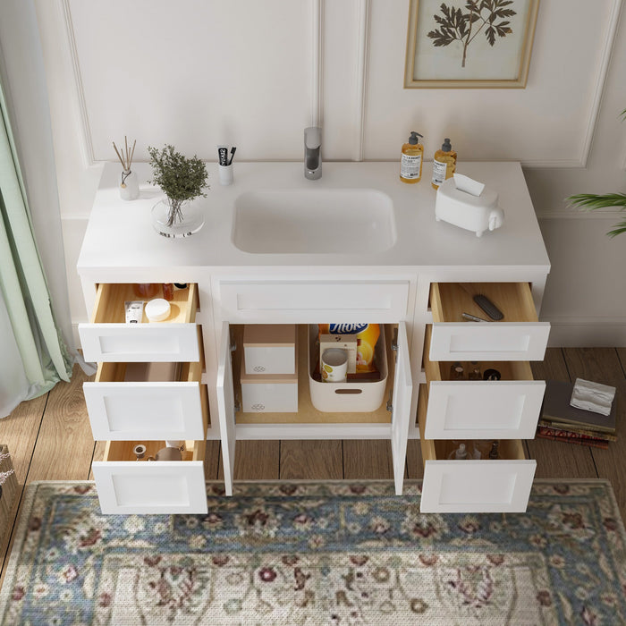 54" Plywood Bathroom Vanity Cabinet without Top - 6 Drawers & 2 Doors - HomeBeyond