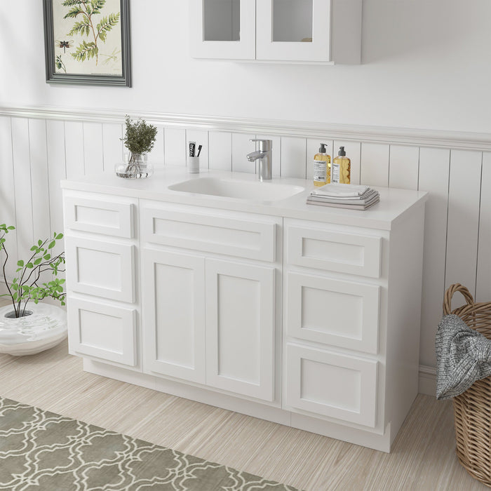 54" Plywood Bathroom Vanity Cabinet without Top - 6 Drawers & 2 Doors - HomeBeyond