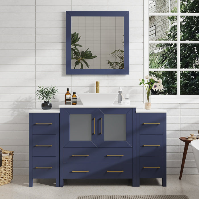 54" Single Sink Modern Bathroom Vanity Set with Engineered Marble Top & Free Mirror – Storage Cabinet with 8 Drawers VA3130-54 - HomeBeyond