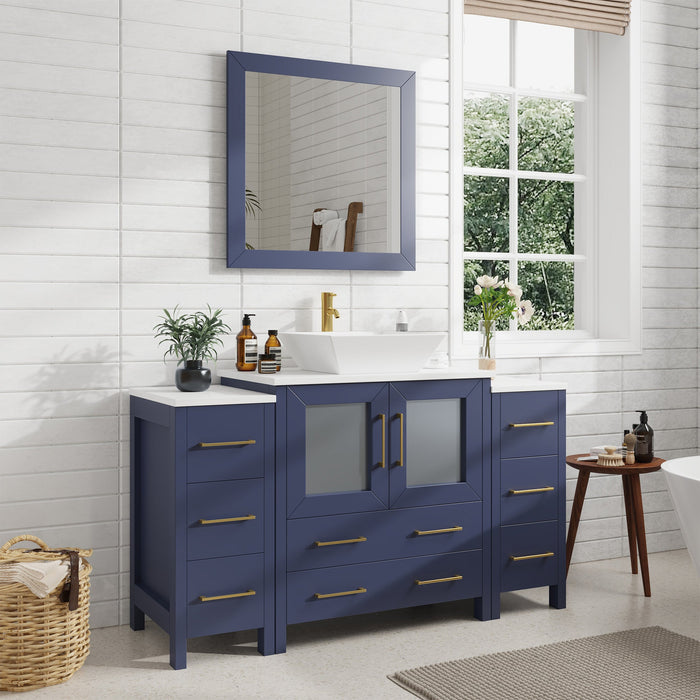 54" Single Sink Modern Bathroom Vanity Set with Engineered Marble Top & Free Mirror – Storage Cabinet with 8 Drawers VA3130-54 - HomeBeyond