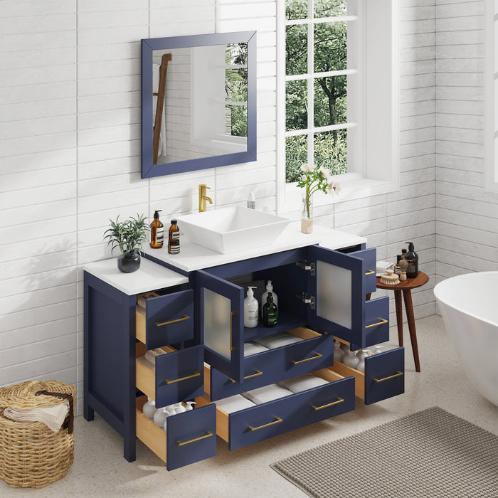 54" Single Sink Modern Bathroom Vanity Set with Engineered Marble Top & Free Mirror – Storage Cabinet with 8 Drawers VA3130-54 - HomeBeyond