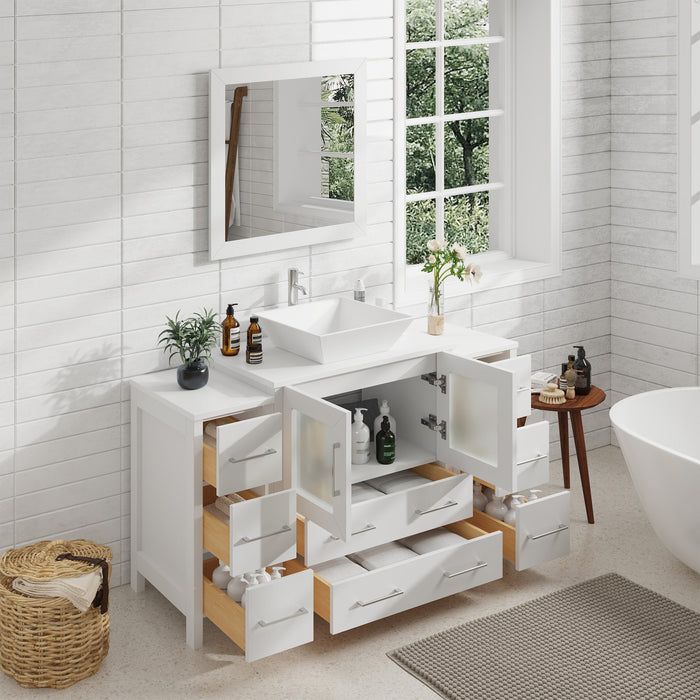 54" Single Sink Modern Bathroom Vanity Set with Engineered Marble Top & Free Mirror – Storage Cabinet with 8 Drawers VA3130-54 - HomeBeyond