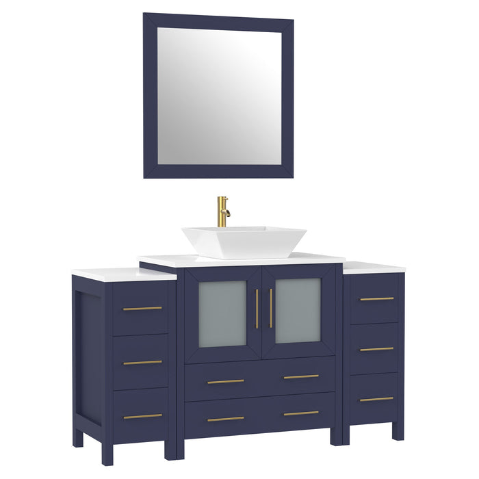 54" Single Sink Modern Bathroom Vanity Set with Engineered Marble Top & Free Mirror – Storage Cabinet with 8 Drawers VA3130-54 - HomeBeyond