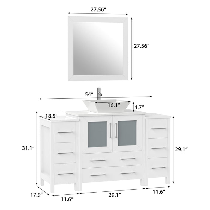 54" Single Sink Modern Bathroom Vanity Set with Engineered Marble Top & Free Mirror – Storage Cabinet with 8 Drawers VA3130-54 - HomeBeyond