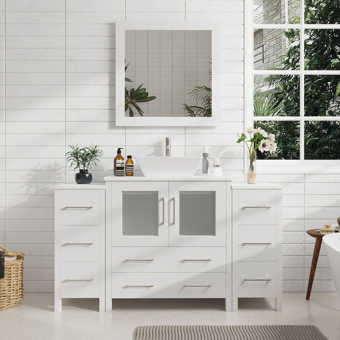 54" Single Sink Modern Bathroom Vanity Set with Engineered Marble Top & Free Mirror – Storage Cabinet with 8 Drawers VA3130-54 - HomeBeyond