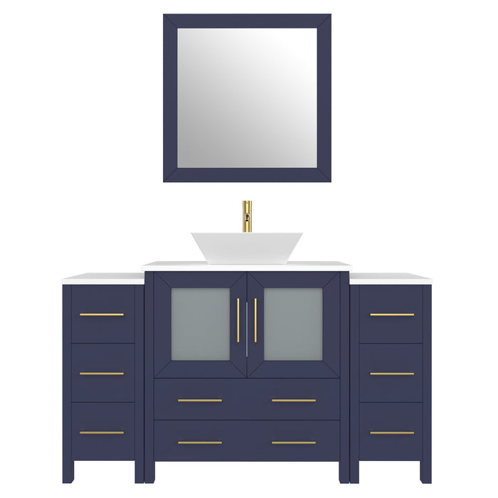 54" Single Sink Modern Bathroom Vanity Set with Engineered Marble Top & Free Mirror – Storage Cabinet with 8 Drawers VA3130-54 - HomeBeyond
