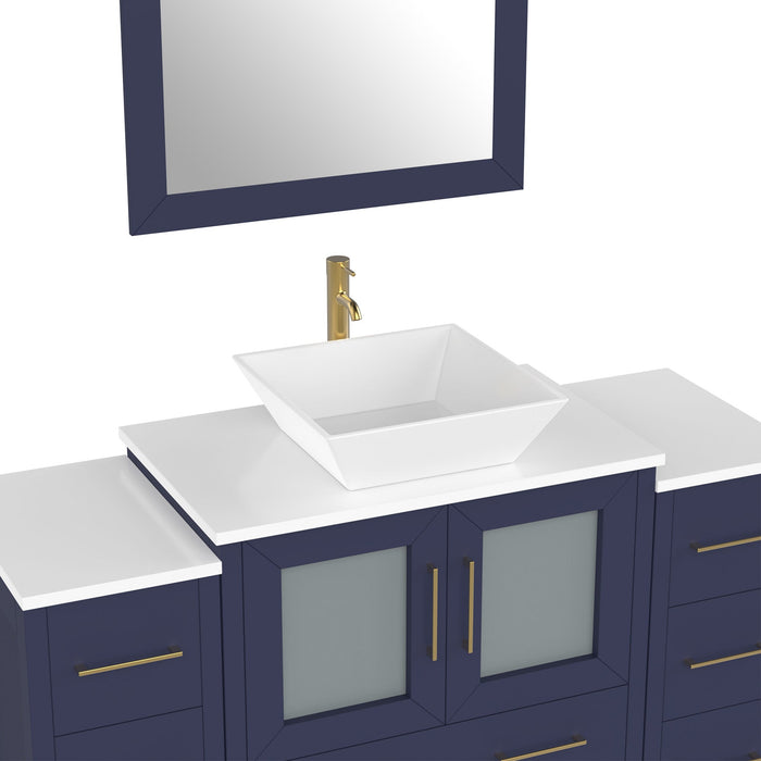 54" Single Sink Modern Bathroom Vanity Set with Engineered Marble Top & Free Mirror – Storage Cabinet with 8 Drawers VA3130-54 - HomeBeyond