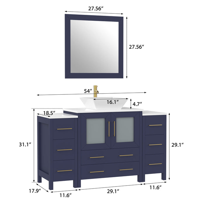 54" Single Sink Modern Bathroom Vanity Set with Engineered Marble Top & Free Mirror – Storage Cabinet with 8 Drawers VA3130-54 - HomeBeyond