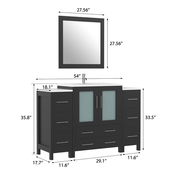 54" Single Sink Modern Bathroom Vanity Set with White Ceramic Top & Free Mirror – Large Storage Cabinet with 8 Drawers VA3030-54 - HomeBeyond