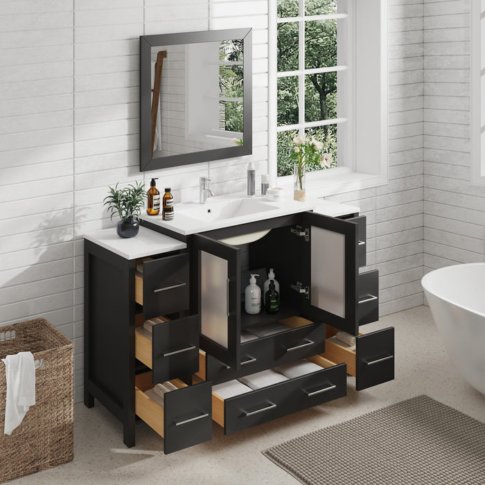 54" Single Sink Modern Bathroom Vanity Set with White Ceramic Top & Free Mirror – Large Storage Cabinet with 8 Drawers VA3030-54 - HomeBeyond