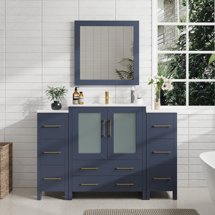 54" Single Sink Modern Bathroom Vanity Set with White Ceramic Top & Free Mirror – Large Storage Cabinet with 8 Drawers VA3030-54 - HomeBeyond