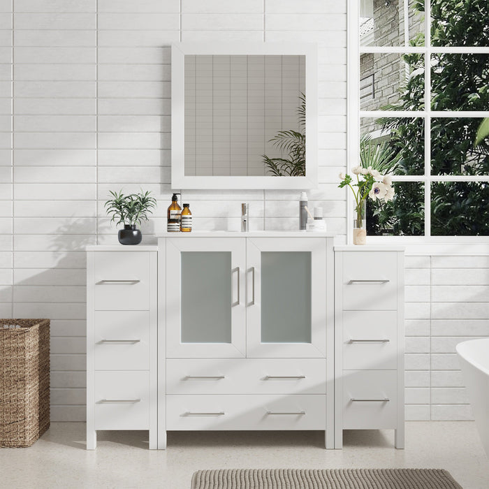 54" Single Sink Modern Bathroom Vanity Set with White Ceramic Top & Free Mirror – Large Storage Cabinet with 8 Drawers VA3030-54 - HomeBeyond