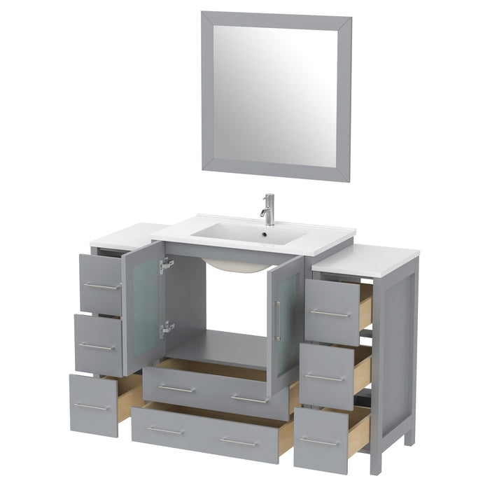 54" Single Sink Modern Bathroom Vanity Set with White Ceramic Top & Free Mirror – Large Storage Cabinet with 8 Drawers VA3030-54 - HomeBeyond