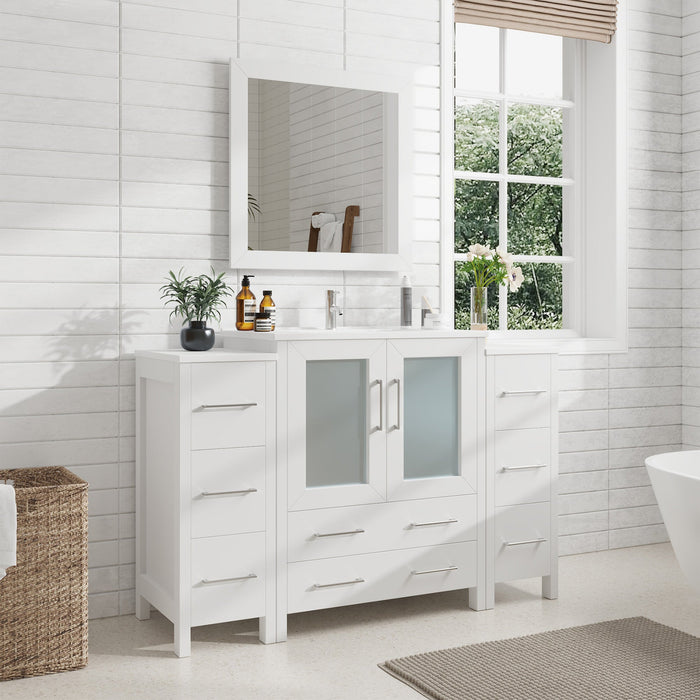54" Single Sink Modern Bathroom Vanity Set with White Ceramic Top & Free Mirror – Large Storage Cabinet with 8 Drawers VA3030-54 - HomeBeyond