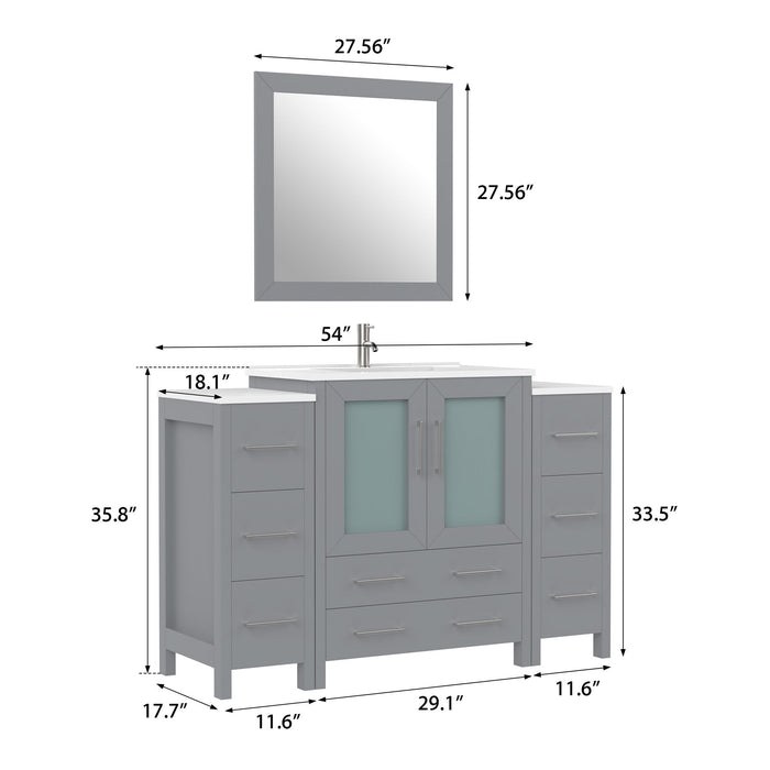 54" Single Sink Modern Bathroom Vanity Set with White Ceramic Top & Free Mirror – Large Storage Cabinet with 8 Drawers VA3030-54 - HomeBeyond