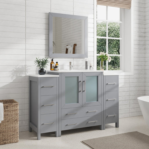 54" Single Sink Modern Bathroom Vanity Set with White Ceramic Top & Free Mirror – Large Storage Cabinet with 8 Drawers VA3030-54 - HomeBeyond