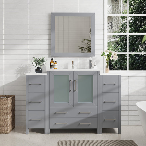 54" Single Sink Modern Bathroom Vanity Set with White Ceramic Top & Free Mirror – Large Storage Cabinet with 8 Drawers VA3030-54 - HomeBeyond