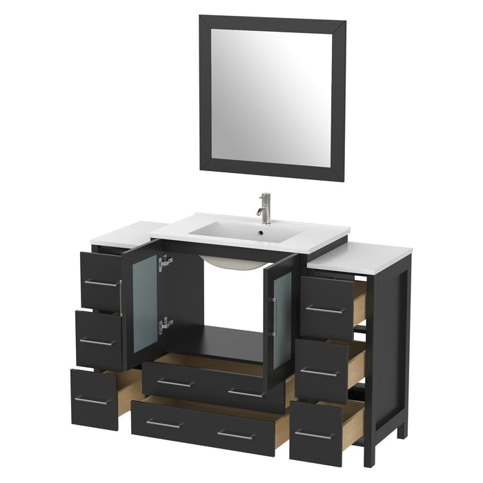 54" Single Sink Modern Bathroom Vanity Set with White Ceramic Top & Free Mirror – Large Storage Cabinet with 8 Drawers VA3030-54 - HomeBeyond
