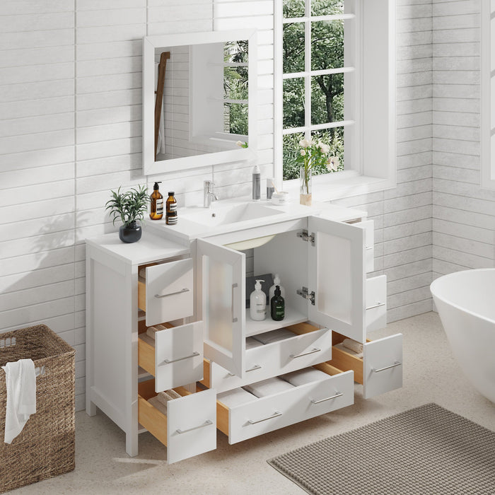 54" Single Sink Modern Bathroom Vanity Set with White Ceramic Top & Free Mirror – Large Storage Cabinet with 8 Drawers VA3030-54 - HomeBeyond