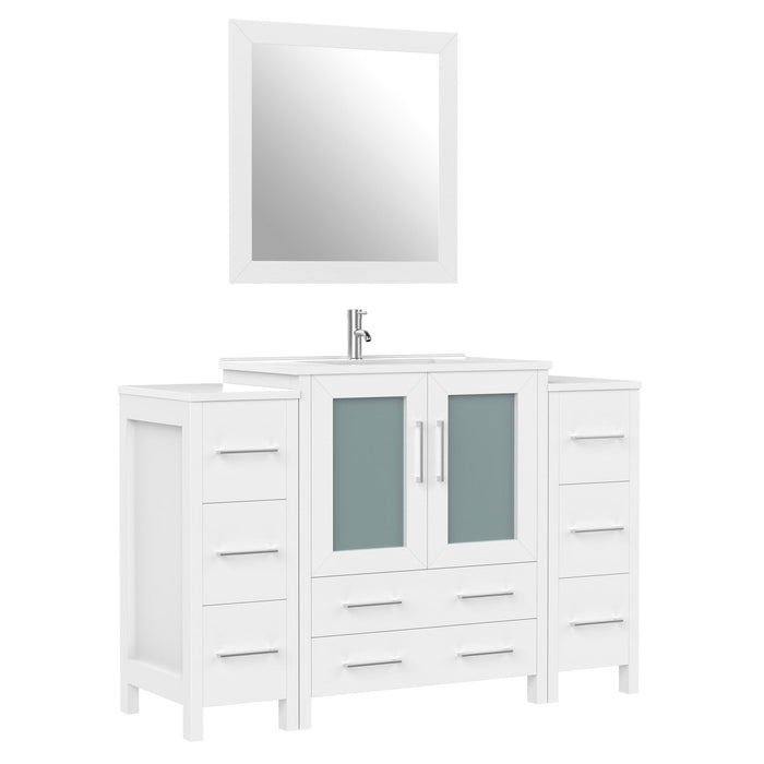 54" Single Sink Modern Bathroom Vanity Set with White Ceramic Top & Free Mirror – Large Storage Cabinet with 8 Drawers VA3030-54 - HomeBeyond
